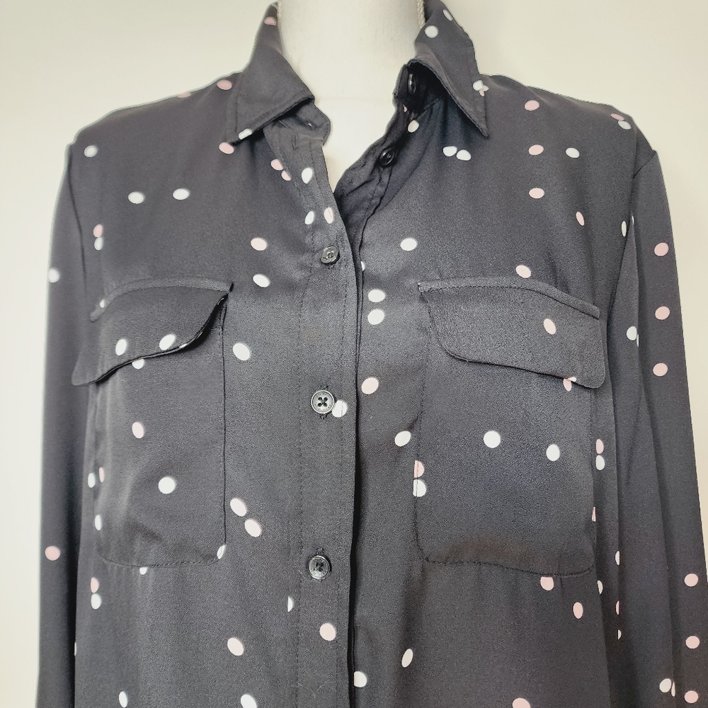 Jones New York polka dot long sleeved button‎ up blouse women's Large - Picture 10 of 10